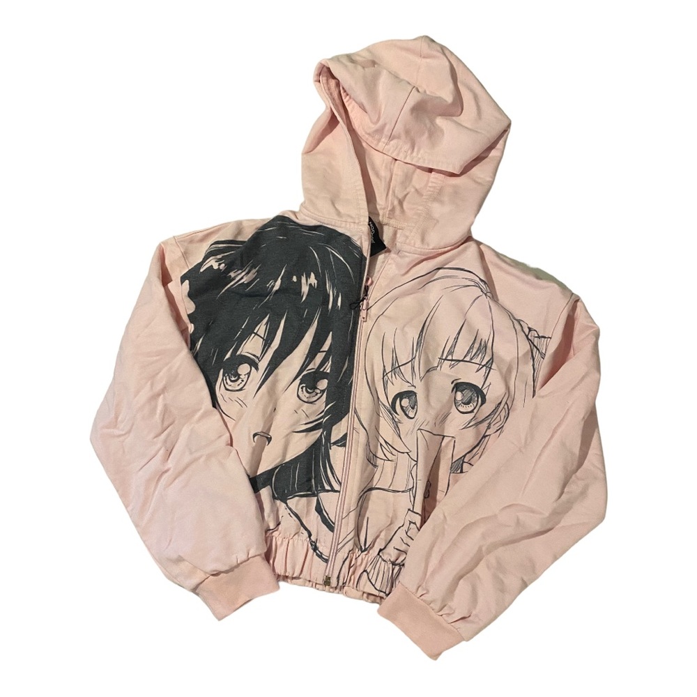 Pink crop zip up hoodie